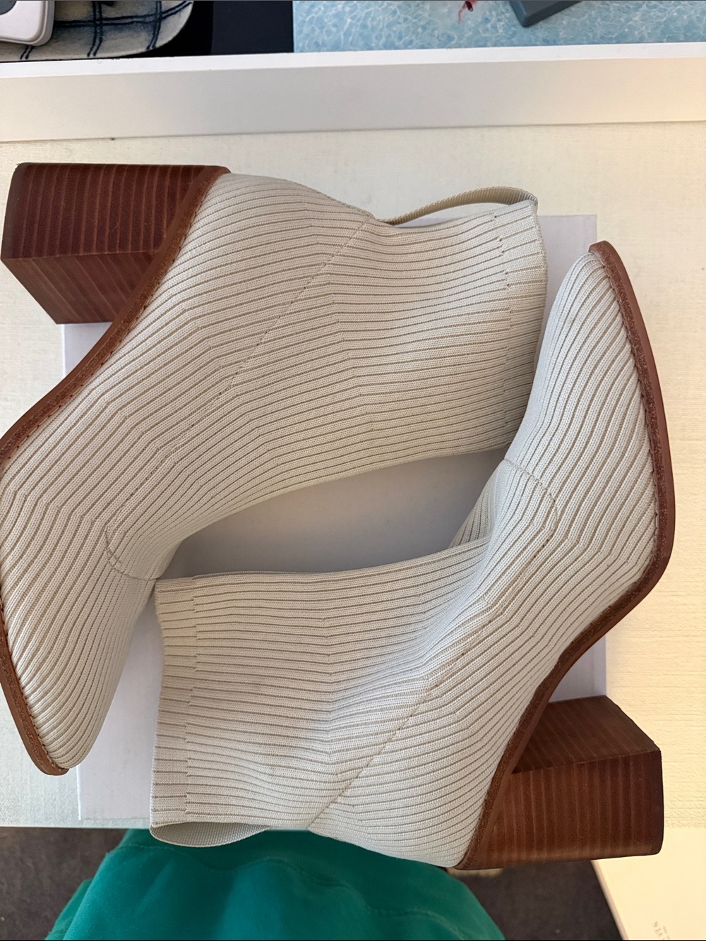 Steven Steve Madden Nara Cream Ribbed Knit Ankle Boot